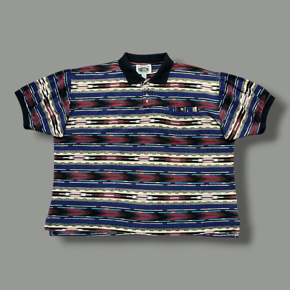 Vintage Polo Shirt Aztec Pattern Southwestern Striped 80s 90s Golf Tee Mens XL